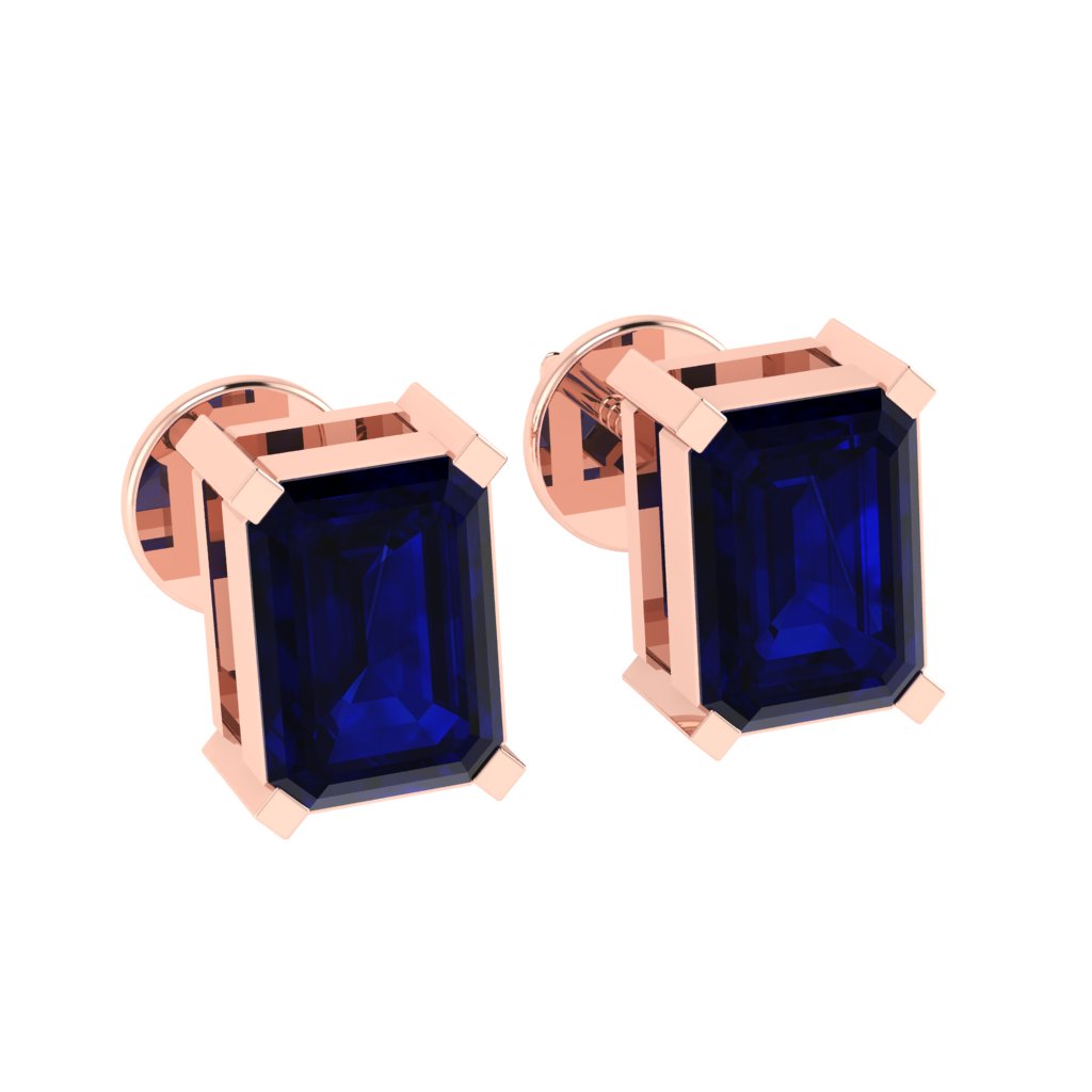 rose gold plated sterling silver emerald cut sapphire september birthstone stud earrings