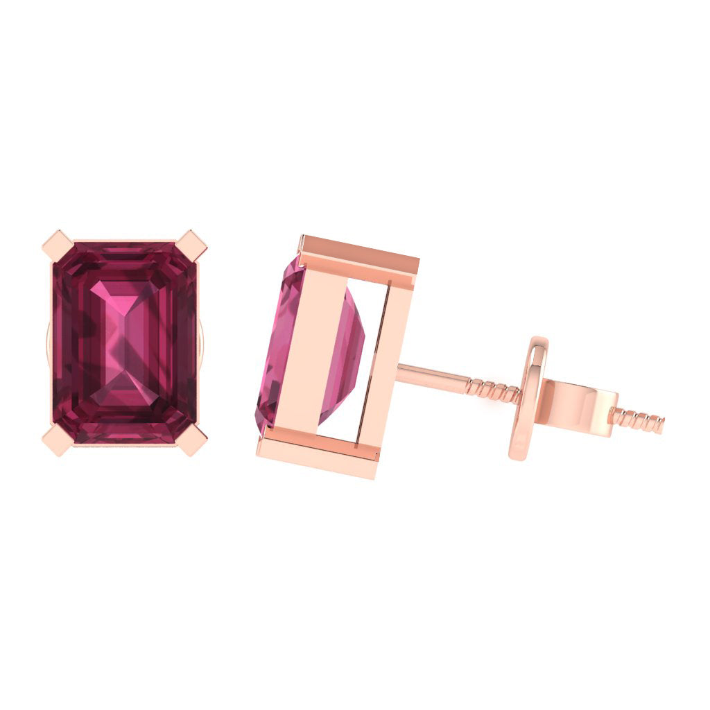 rose gold plated sterling silver emerald cut tourmaline october birthstone stud earrings