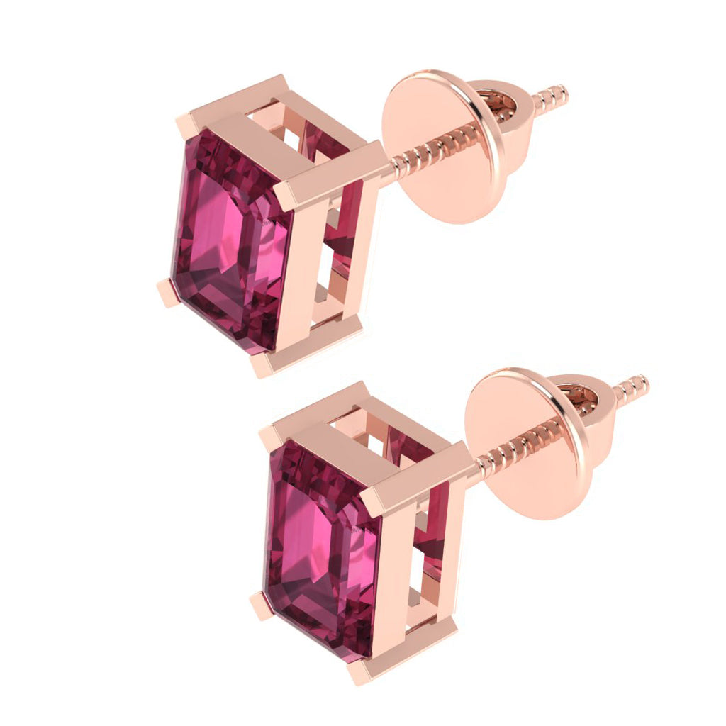 rose gold plated sterling silver emerald cut tourmaline october birthstone stud earrings
