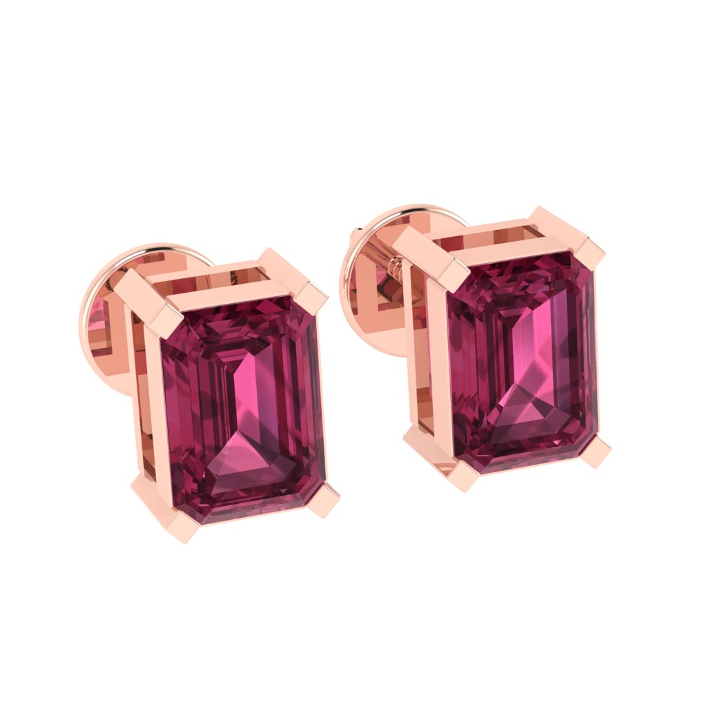 rose gold plated sterling silver emerald cut tourmaline october birthstone stud earrings