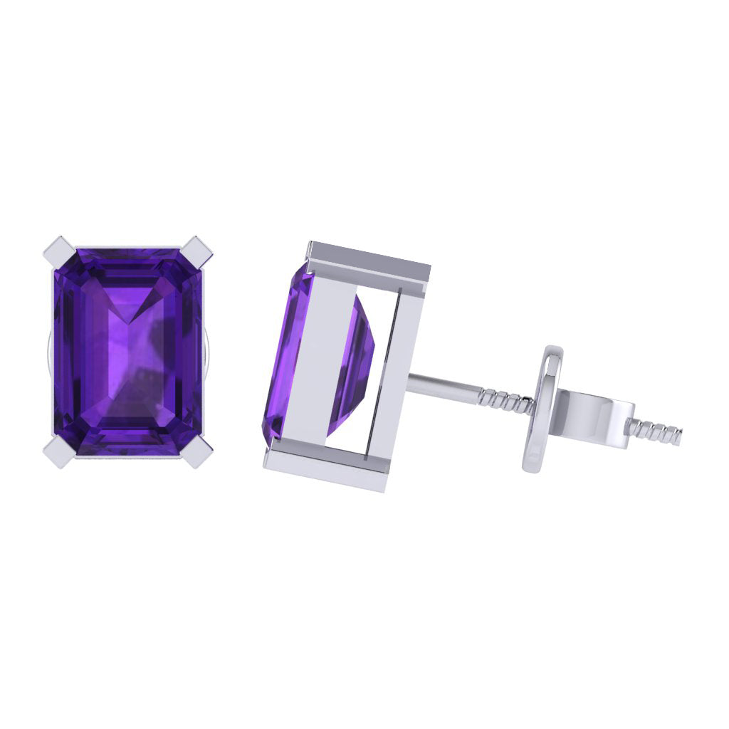 white gold plated sterling silver emerald cut amethyst february birthstone stud earrings