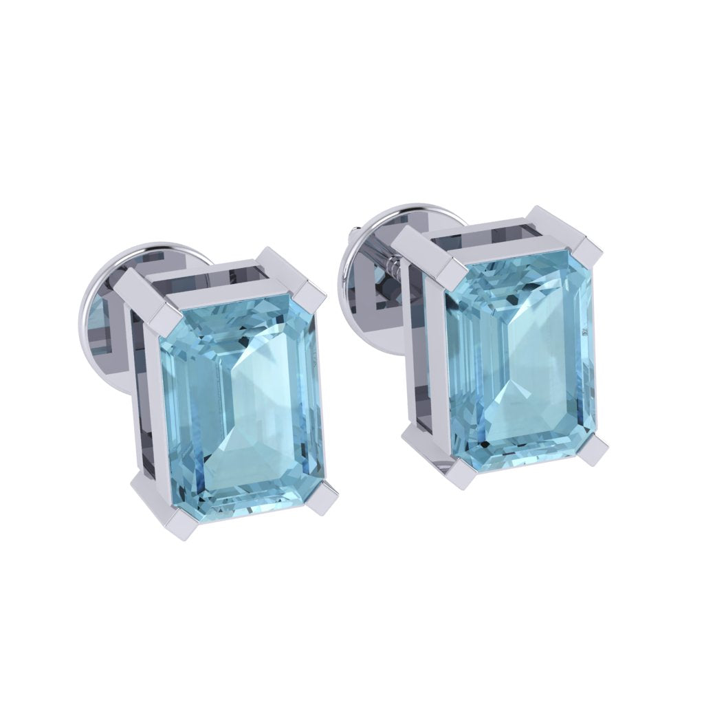 white gold plated sterling silver emerald cut aquamarine march birthstone stud earrings