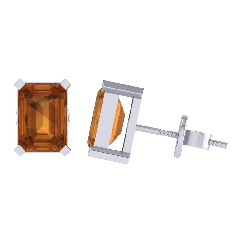 white gold plated sterling silver emerald cut citrine november birthstone stud earrings