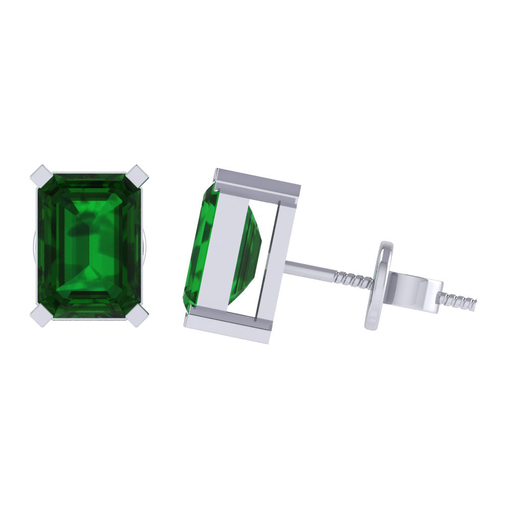 white gold plated sterling silver emerald cut emerald may birthstone stud earrings