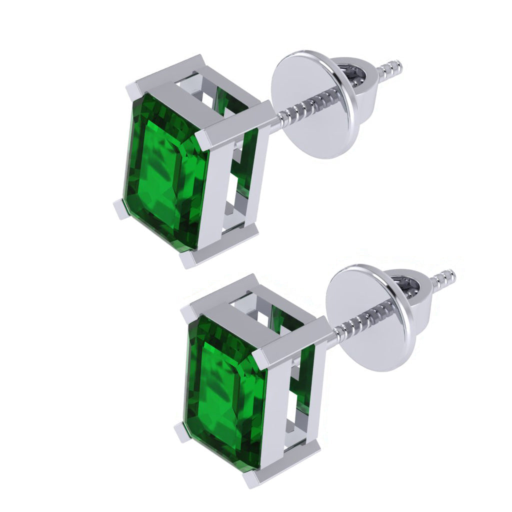 white gold plated sterling silver emerald cut emerald may birthstone stud earrings