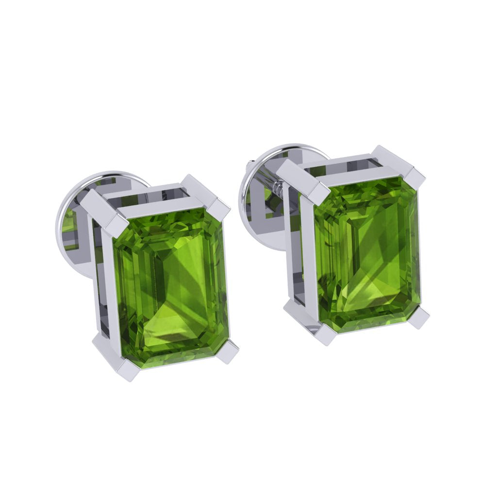 white gold plated sterling silver emerald cut peridot august birthstone stud earrings