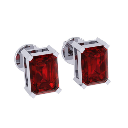 white gold plated sterling silver emerald cut ruby july birthstone stud earrings