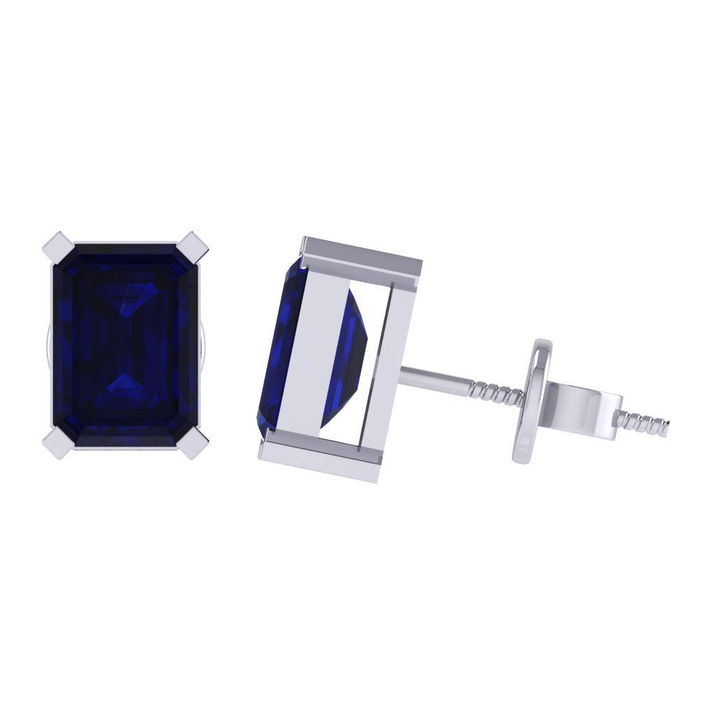 white gold plated sterling silver emerald cut sapphire september birthstone stud earrings