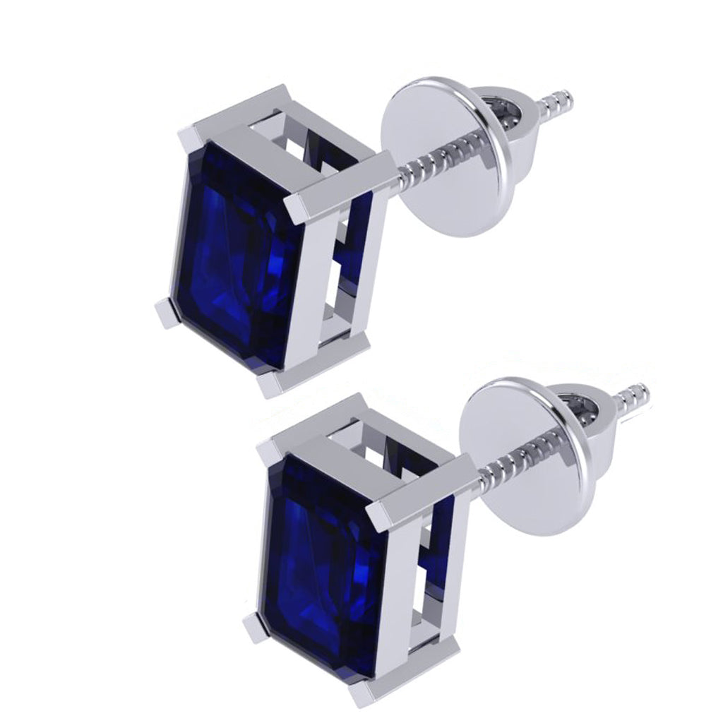 white gold plated sterling silver emerald cut sapphire september birthstone stud earrings