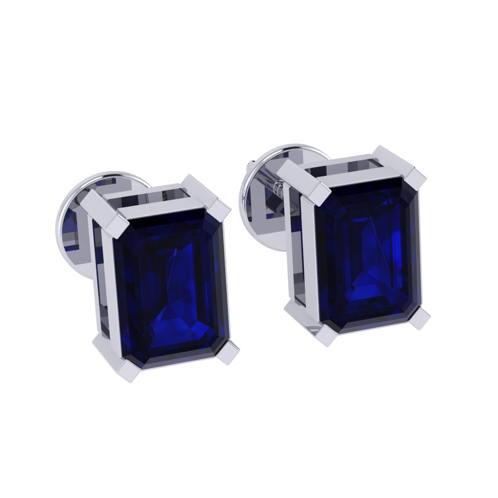 white gold plated sterling silver emerald cut sapphire september birthstone stud earrings