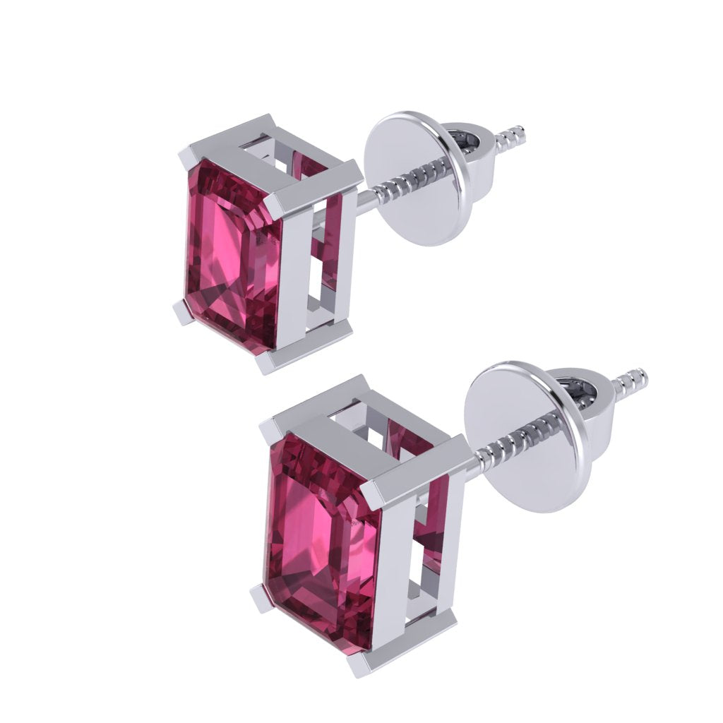 white gold plated sterling silver emerald cut tourmaline october birthstone stud earrings