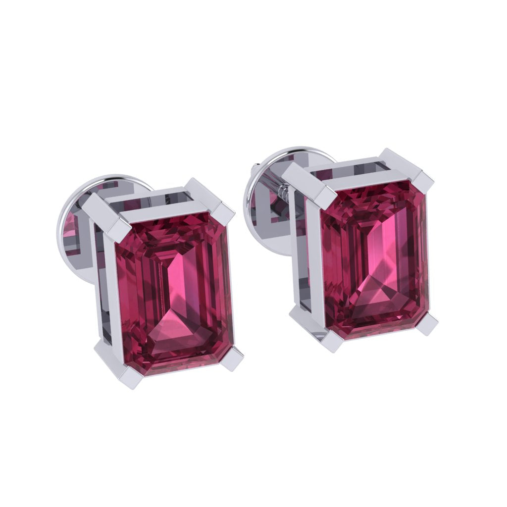 white gold plated sterling silver emerald cut tourmaline october birthstone stud earrings
