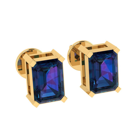 yellow gold plated sterling silver emerald cut alexandrite june birthstone stud earrings