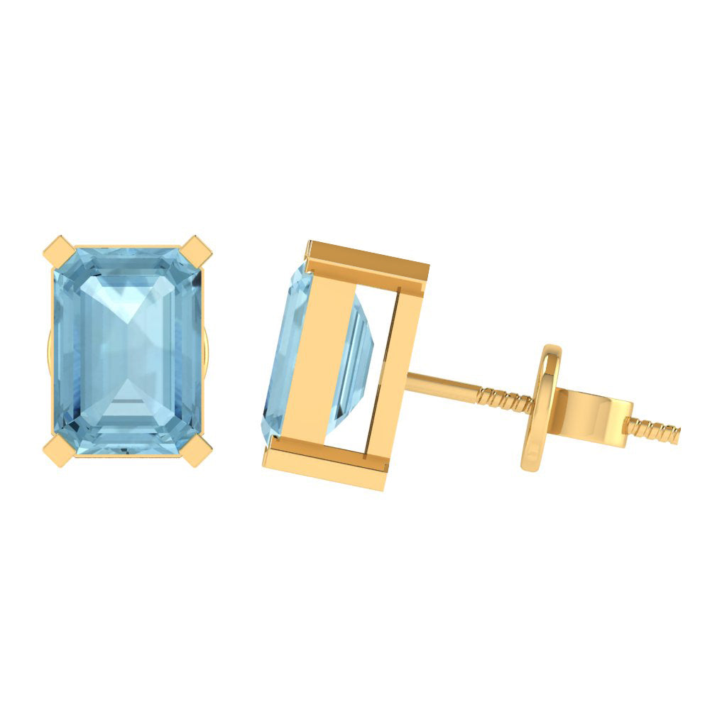 yellow gold plated sterling silver emerald cut aquamarine march birthstone stud earrings