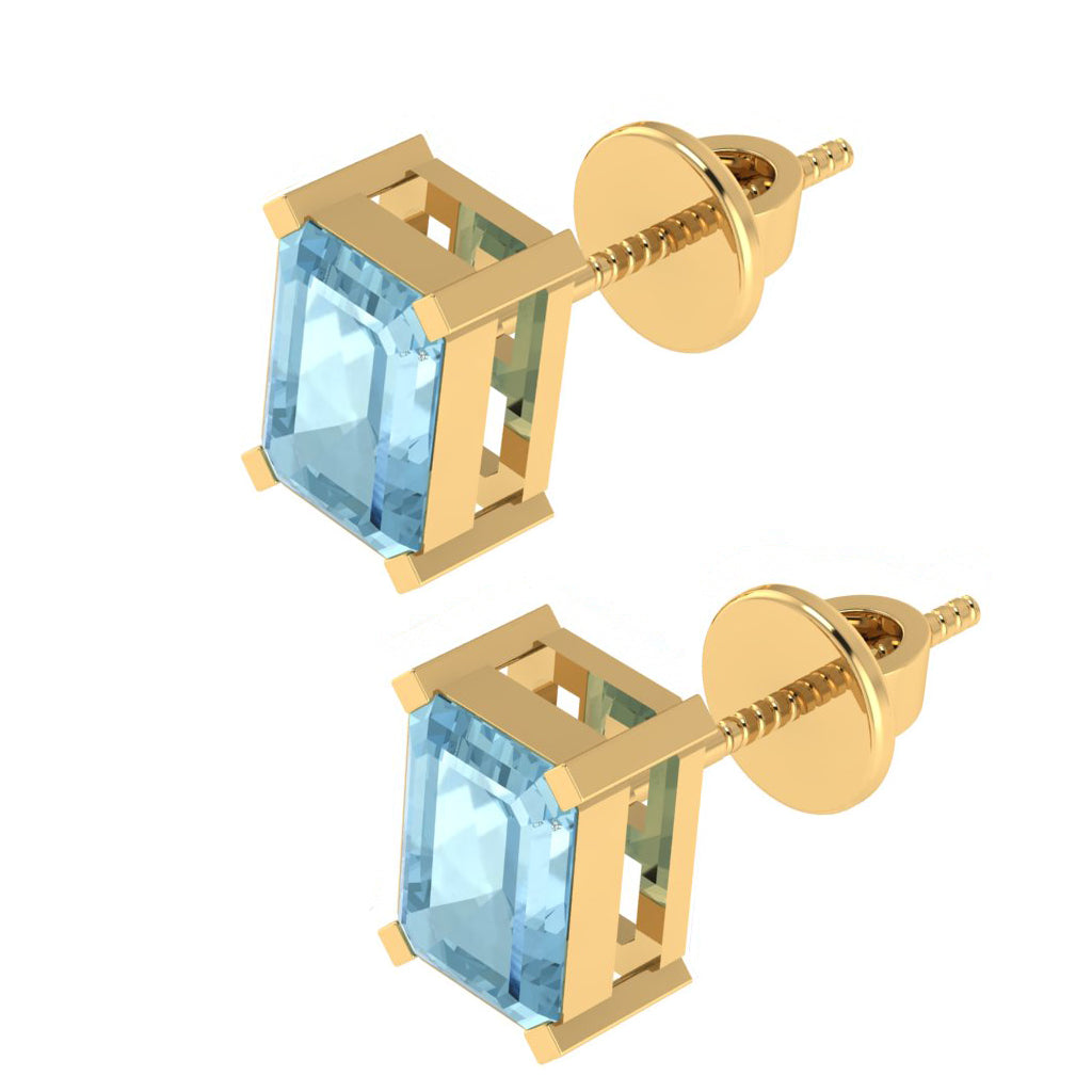 yellow gold plated sterling silver emerald cut aquamarine march birthstone stud earrings