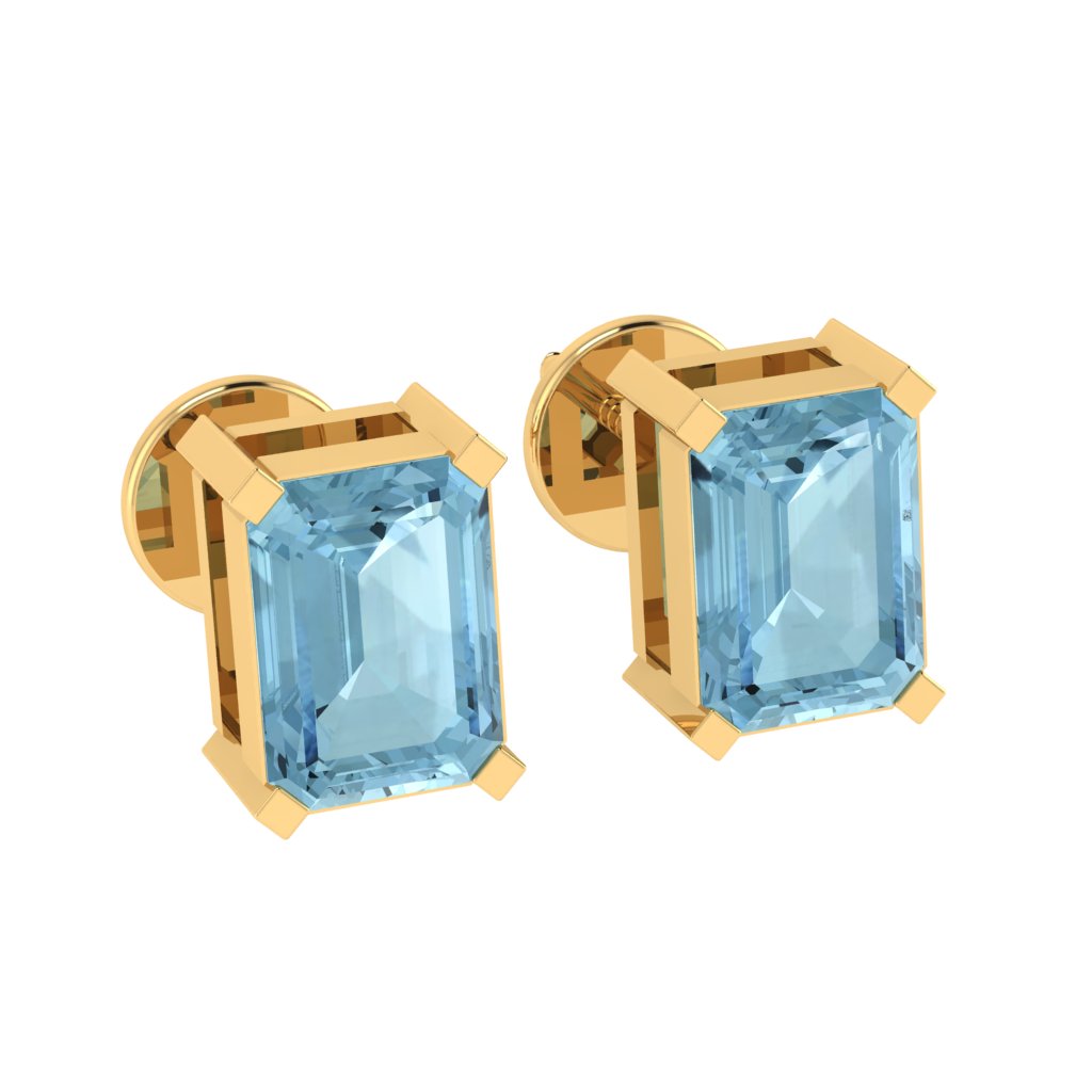 yellow gold plated sterling silver emerald cut aquamarine march birthstone stud earrings