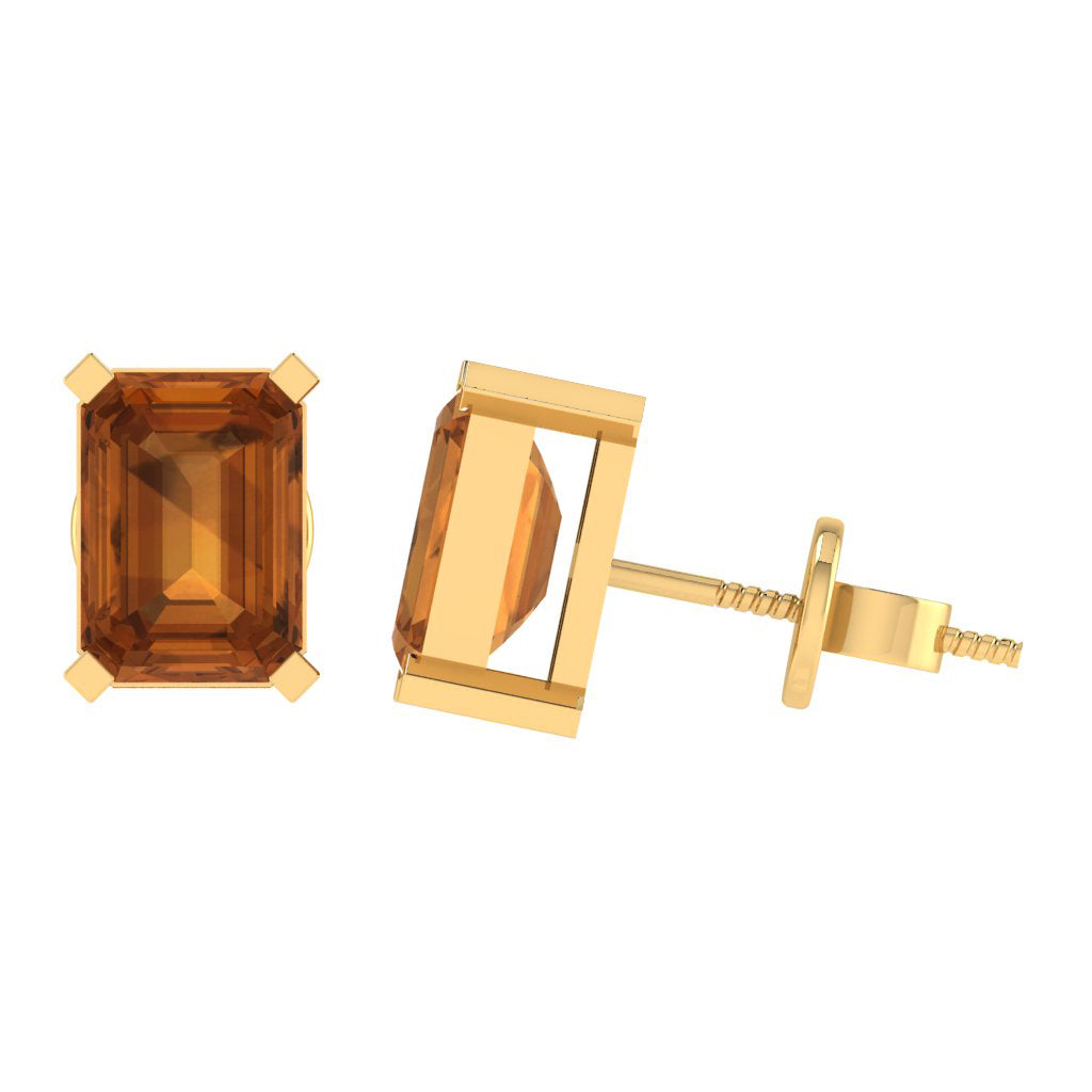yellow gold plated sterling silver emerald cut citrine november birthstone stud earrings