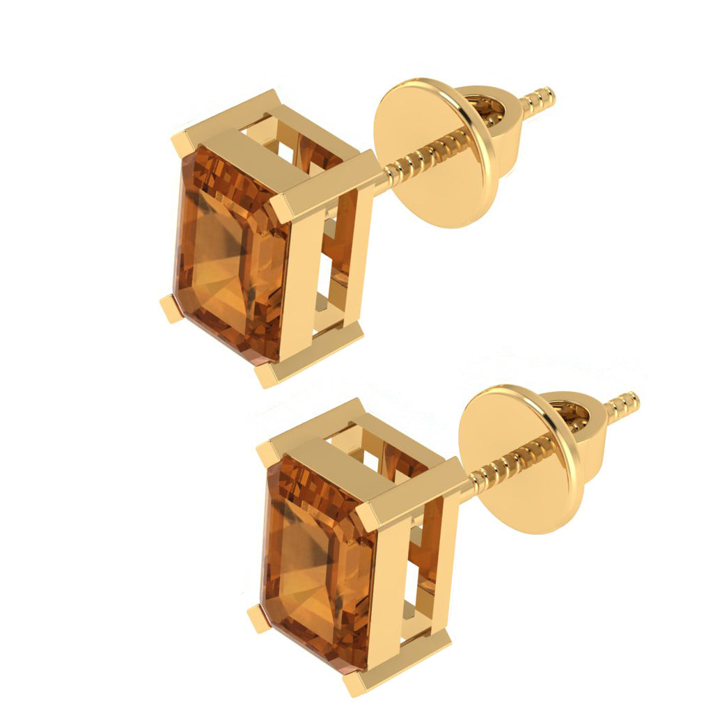 yellow gold plated sterling silver emerald cut citrine november birthstone stud earrings