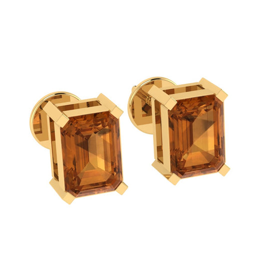 yellow gold plated sterling silver emerald cut citrine november birthstone stud earrings