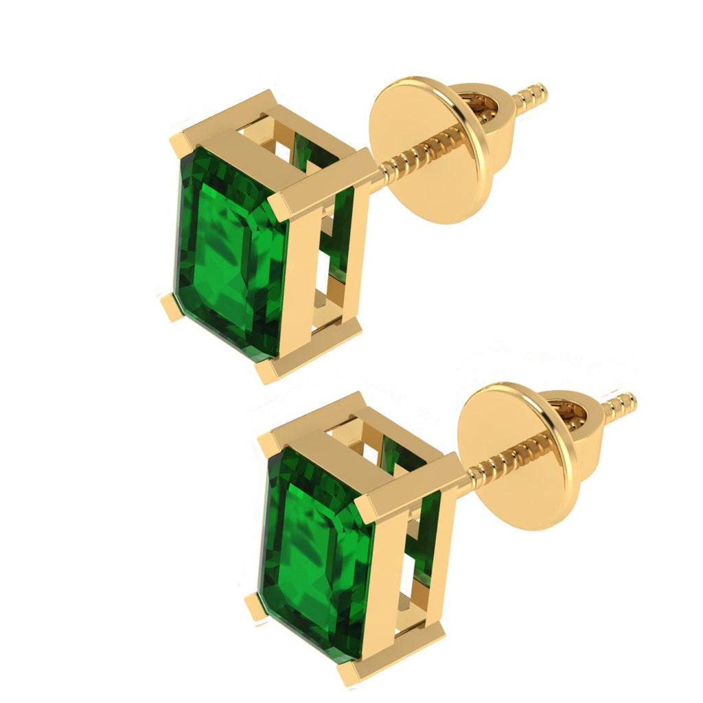 yellow gold plated sterling silver emerald cut emerald may birthstone stud earrings