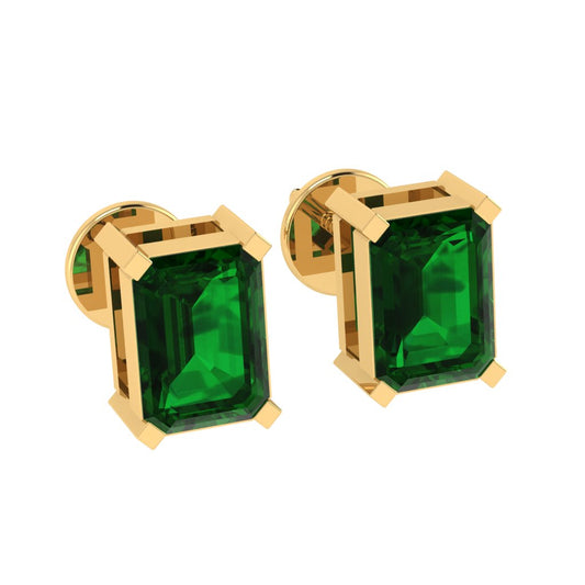 yellow gold plated sterling silver emerald cut emerald may birthstone stud earrings