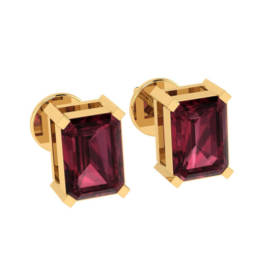 yellow gold plated sterling silver emerald cut garnet january birthstone stud earrings