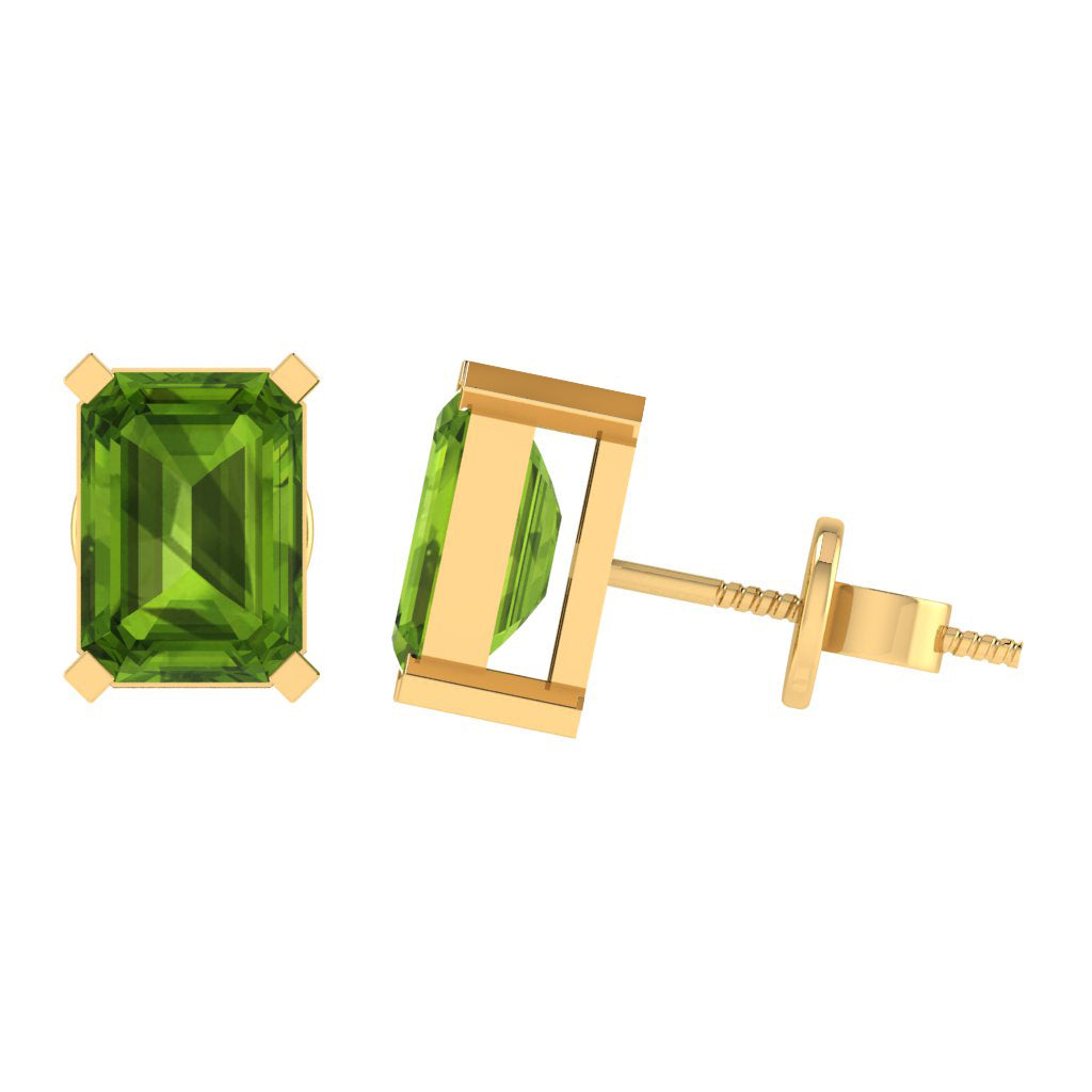 yellow gold plated sterling silver emerald cut peridot august birthstone stud earrings