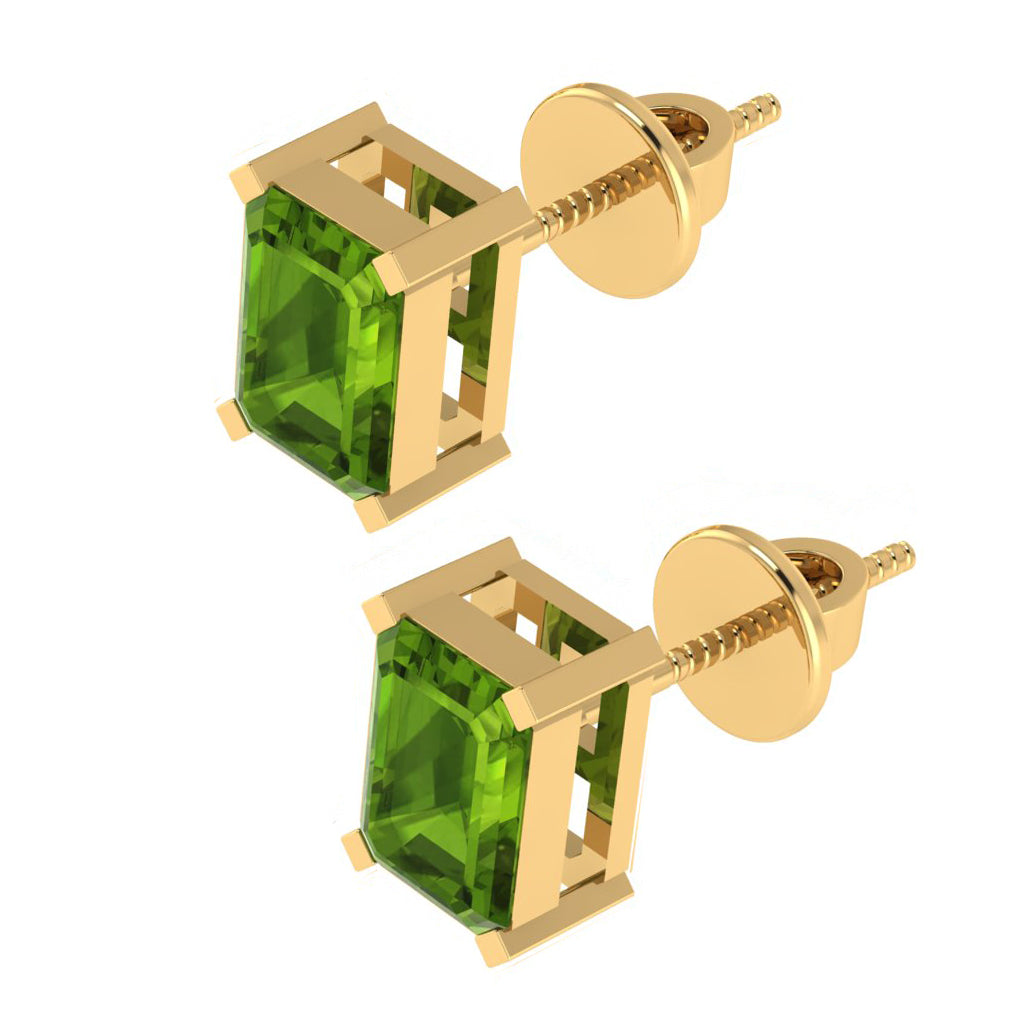 yellow gold plated sterling silver emerald cut peridot august birthstone stud earrings