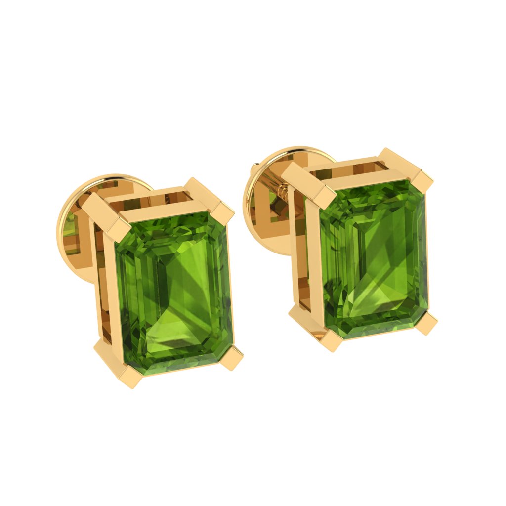 yellow gold plated sterling silver emerald cut peridot august birthstone stud earrings