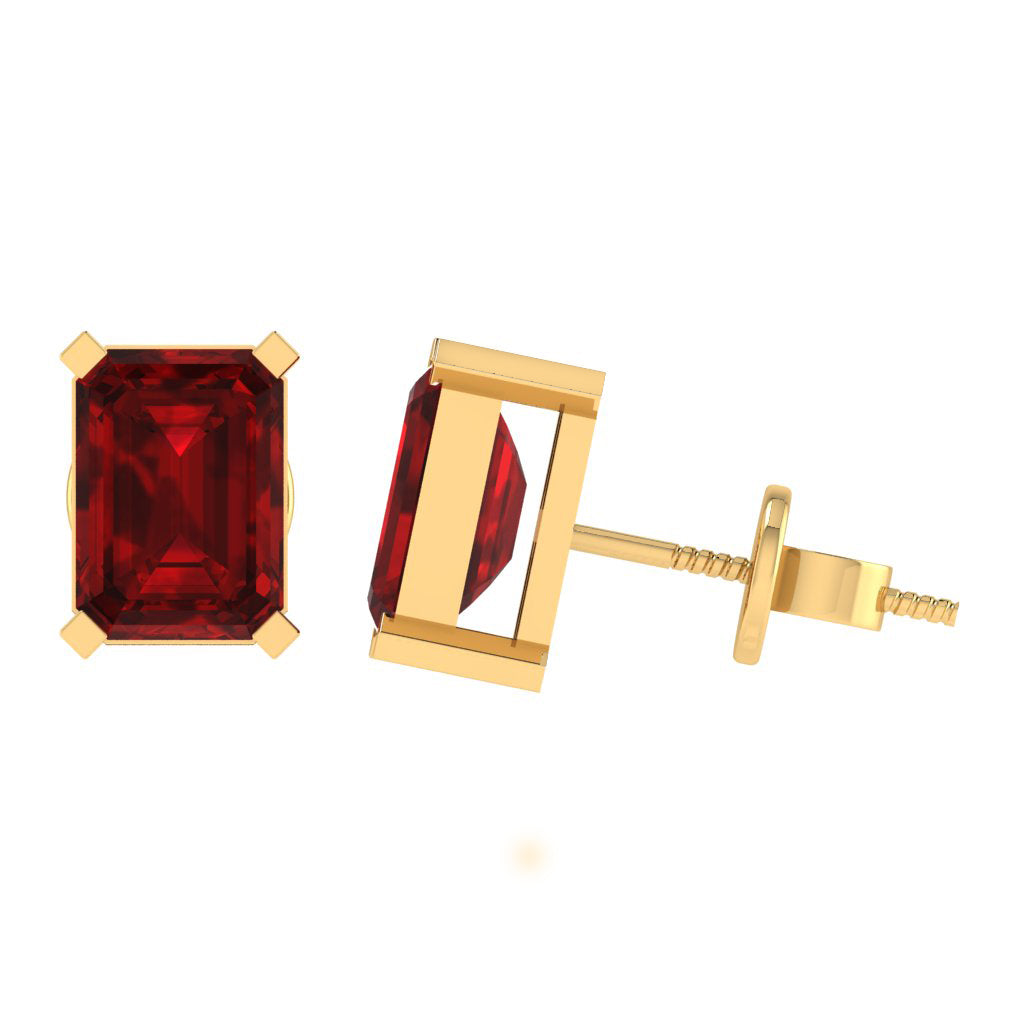 yellow gold plated sterling silver emerald cut ruby july birthstone stud earrings