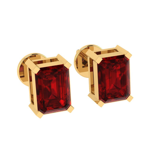 yellow gold plated sterling silver emerald cut ruby july birthstone stud earrings