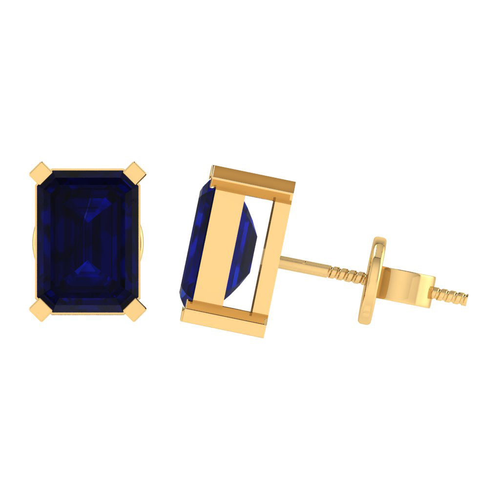 yellow gold plated sterling silver emerald cut sapphire september birthstone stud earrings