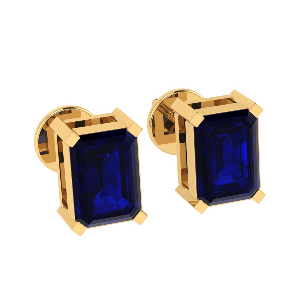 yellow gold plated sterling silver emerald cut sapphire september birthstone stud earrings