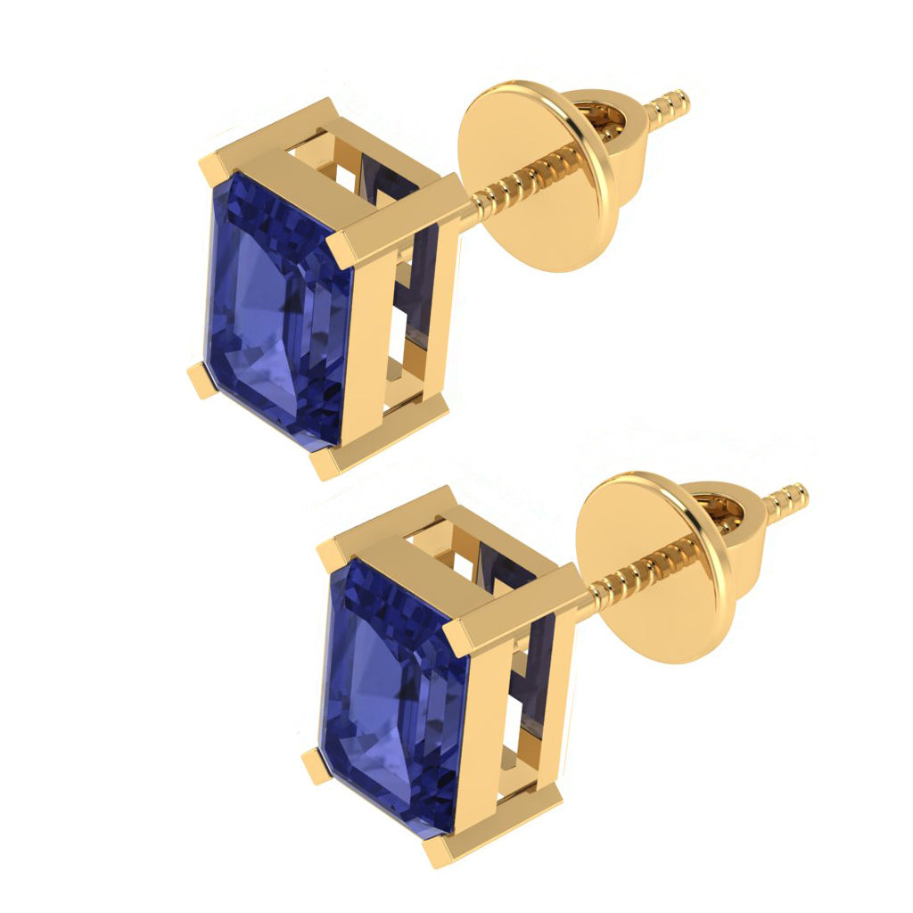 yellow gold plated sterling silver emerald cut tanzanite december birthstone stud earrings