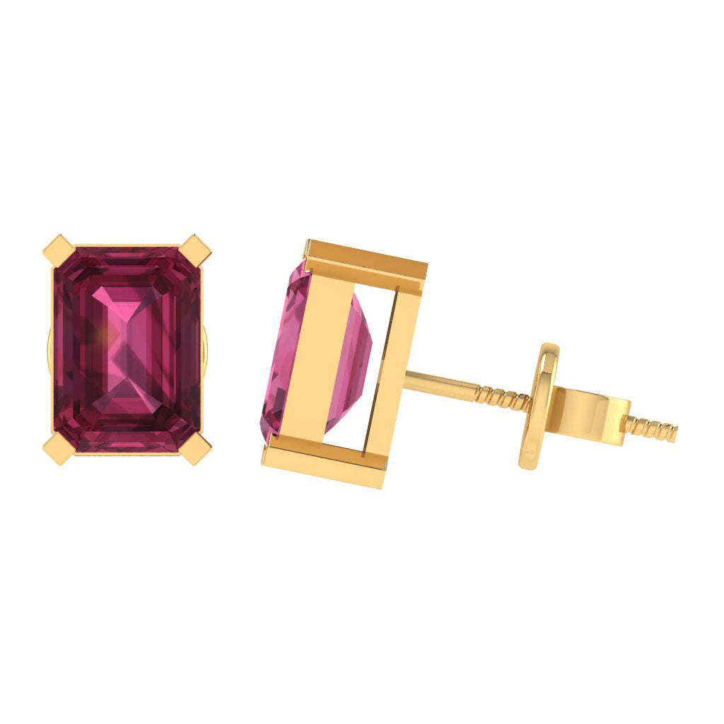 yellow gold plated sterling silver emerald cut tourmaline october birthstone stud earrings