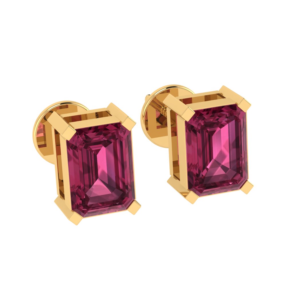 yellow gold plated sterling silver emerald cut tourmaline october birthstone stud earrings