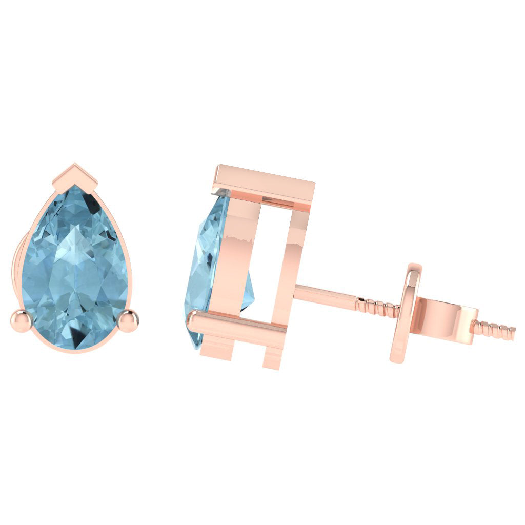 rose gold plated sterling silver pear shape aquamarine march birthstone stud earrings