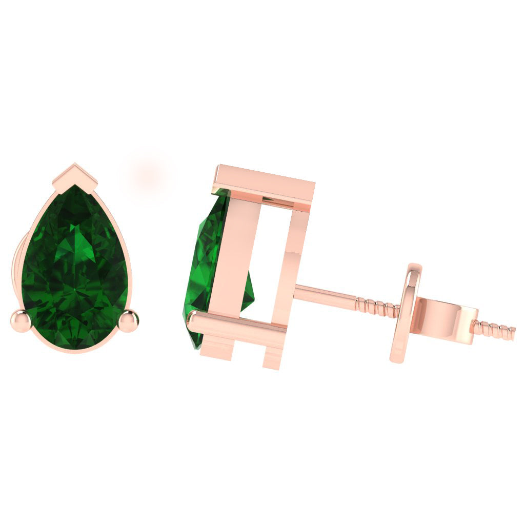 rose gold plated sterling silver pear shape emerald may birthstone stud earrings