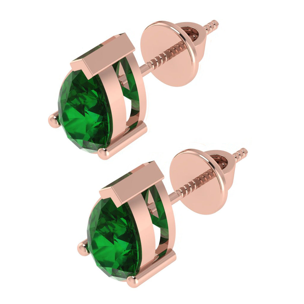 rose gold plated sterling silver pear shape emerald may birthstone stud earrings