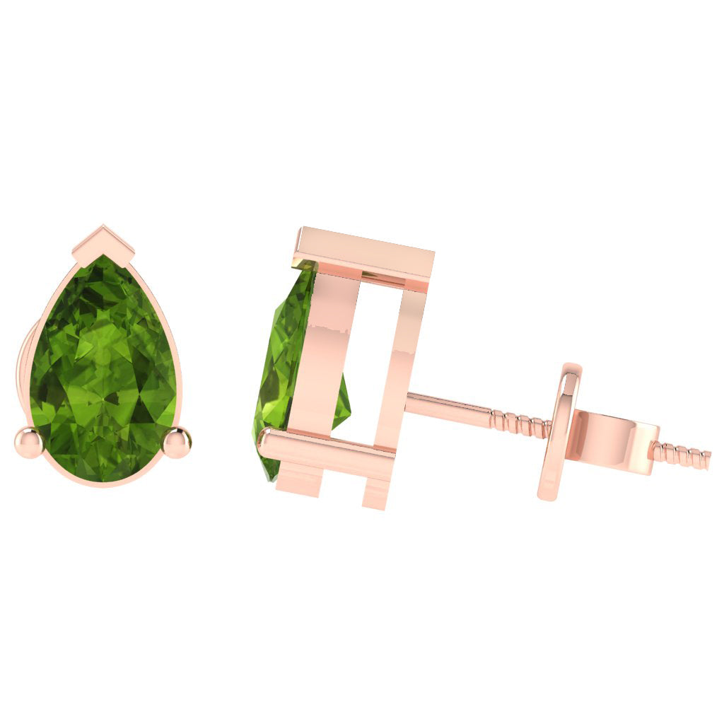 rose gold plated sterling silver pear shape peridot august birthstone stud earrings