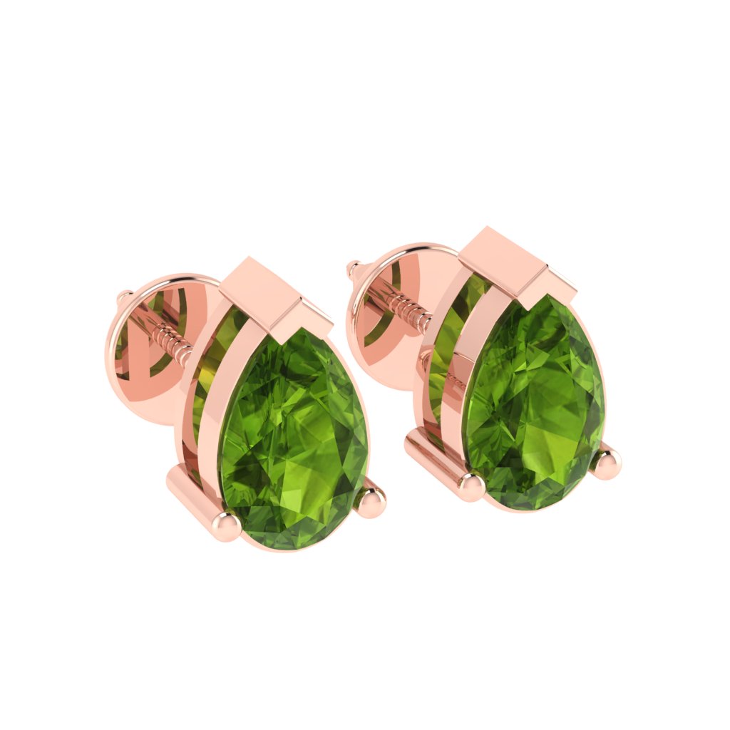 rose gold plated sterling silver pear shape peridot august birthstone stud earrings