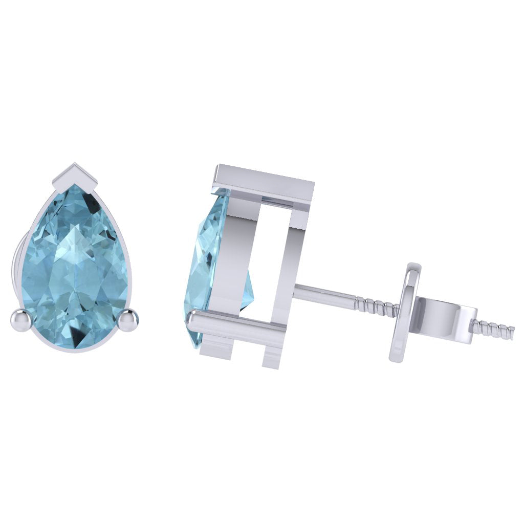 white gold plated sterling silver pear shape aquamarine march birthstone stud earrings