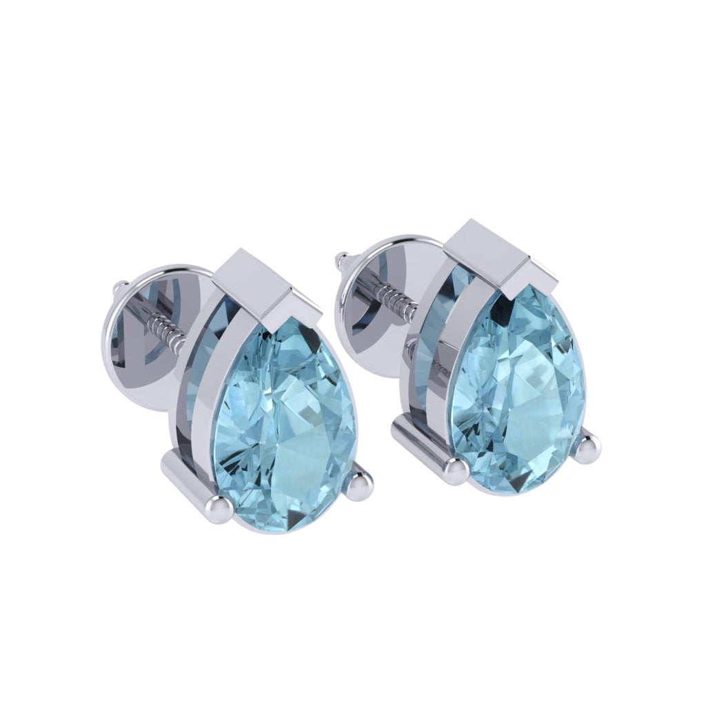 white gold plated sterling silver pear shape aquamarine march birthstone stud earrings