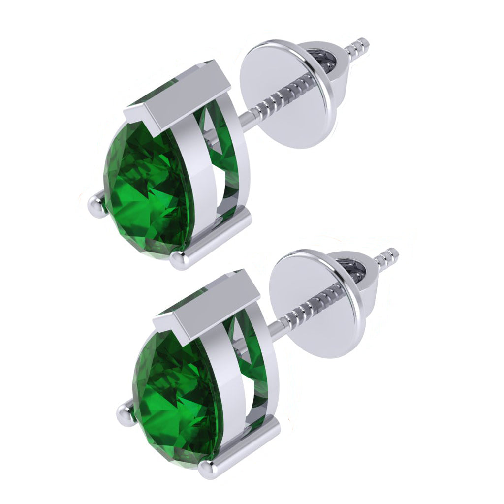 white gold plated sterling silver pear shape emerald may birthstone stud earrings