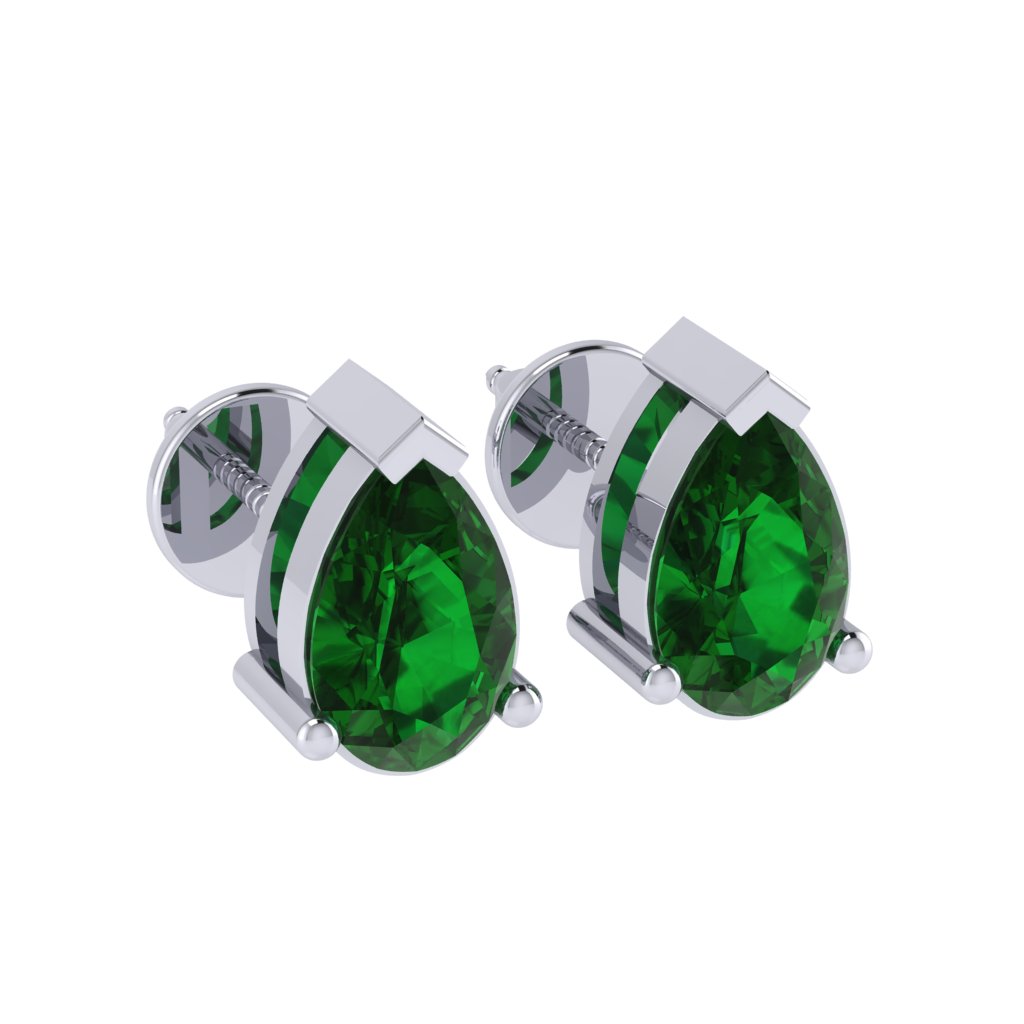 white gold plated sterling silver pear shape emerald may birthstone stud earrings