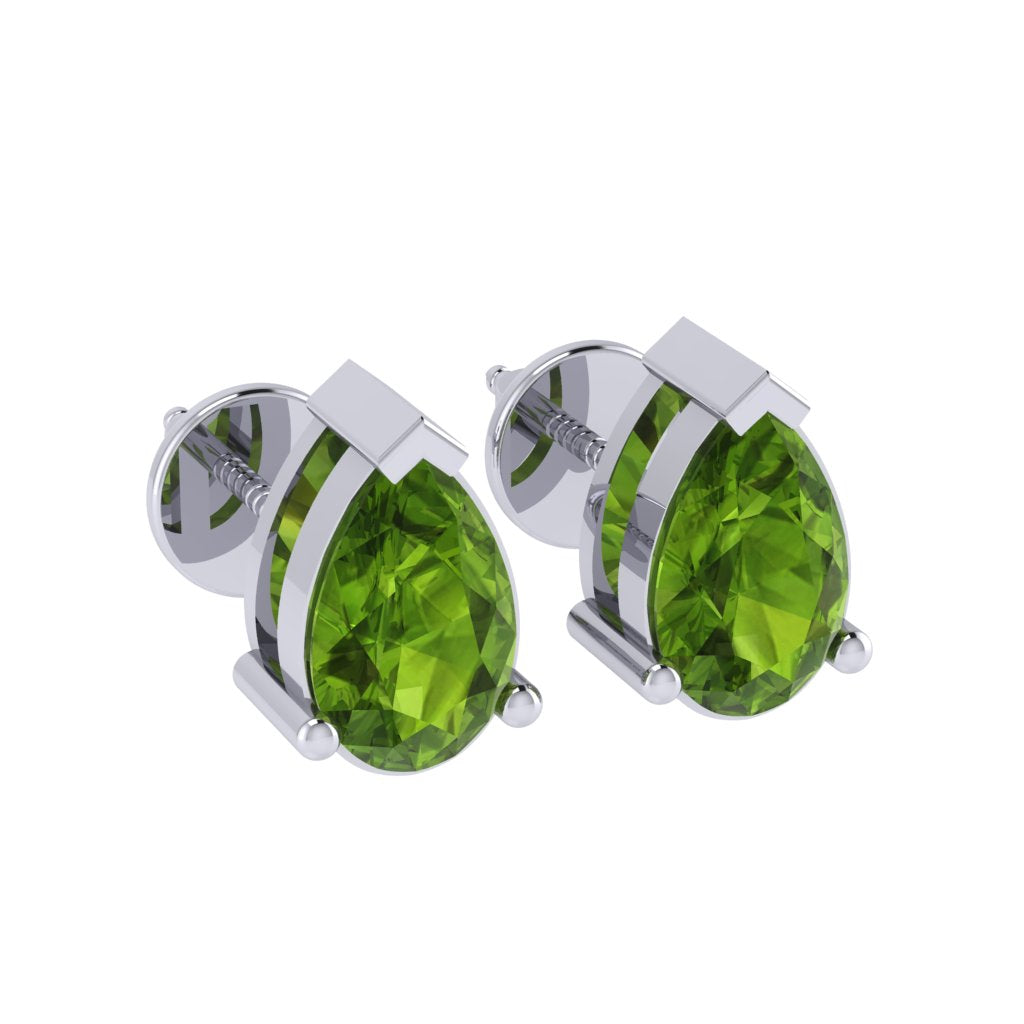 white gold plated sterling silver pear shape peridot august birthstone stud earrings