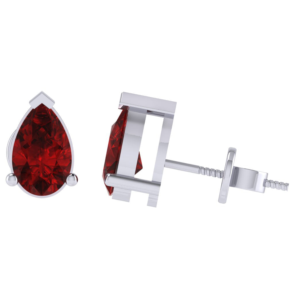 white gold plated sterling silver pear shape ruby july birthstone stud earrings