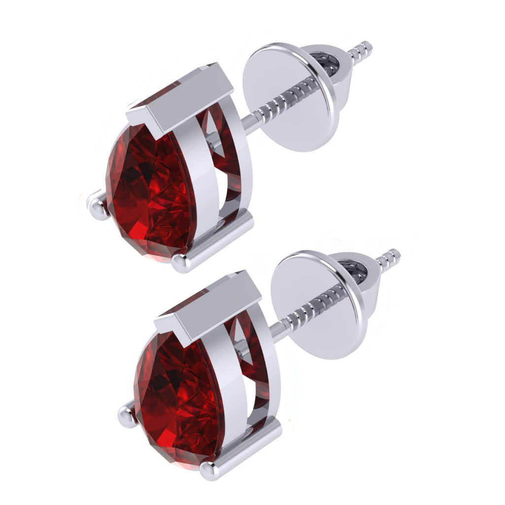 white gold plated sterling silver pear shape ruby july birthstone stud earrings
