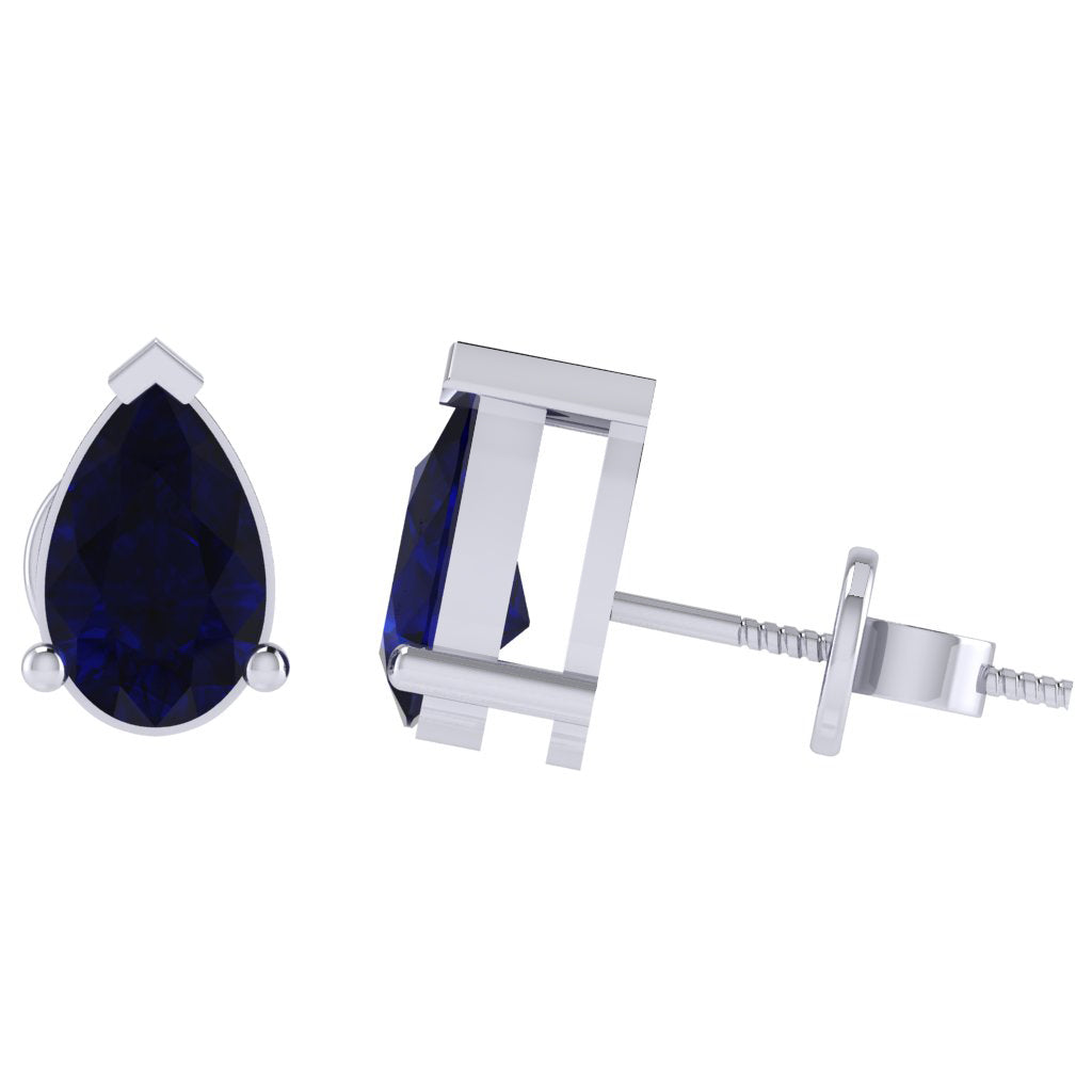 white gold plated sterling silver pear shape sapphire september birthstone stud earrings