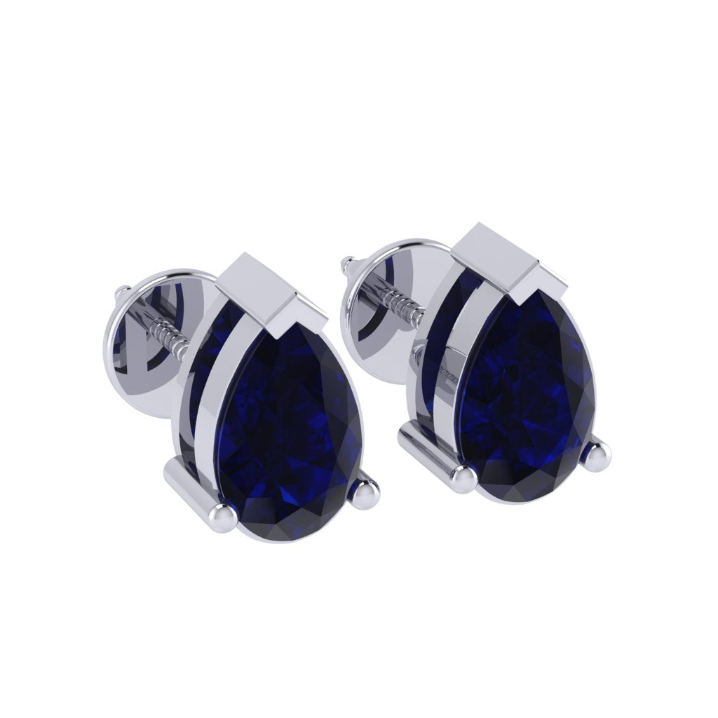 white gold plated sterling silver pear shape sapphire september birthstone stud earrings